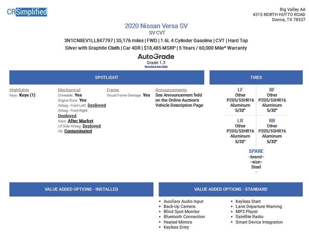 Big Valley Auto Auction Condition Report small